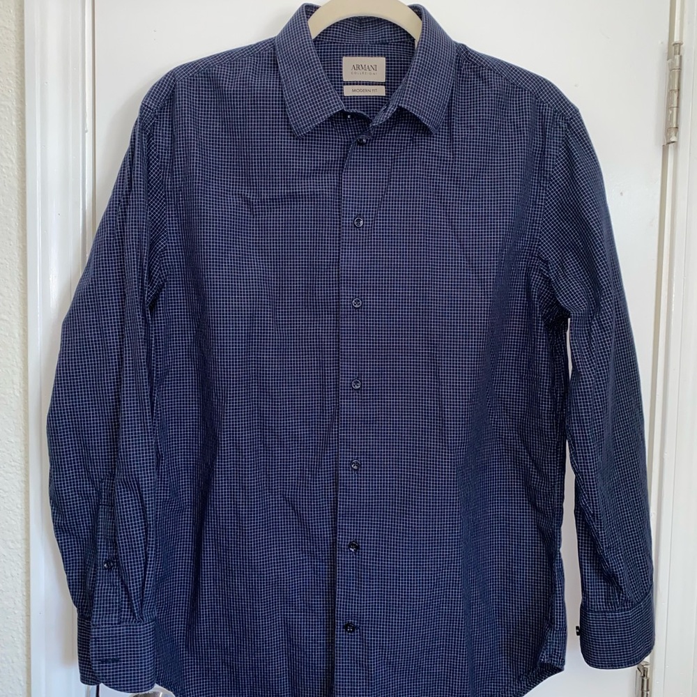 Armani Collezioni Navy Checkered Shirt